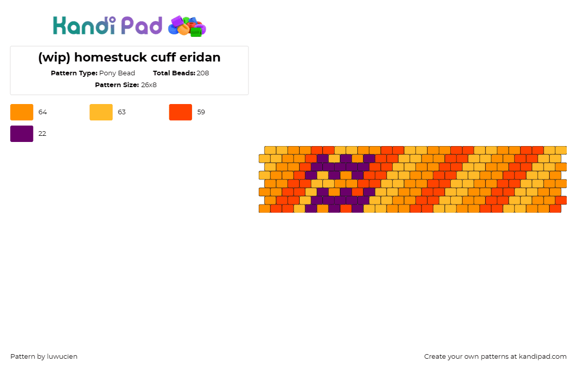 (wip) homestuck cuff eridan - Pony Bead Pattern by luwucien on Kandi Pad - eridan ampora,homestuck,cuff,vibrant,character,series,orange