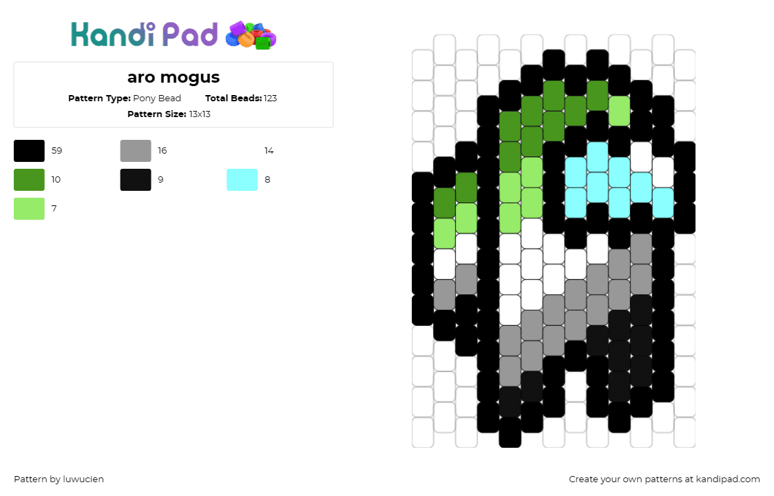 aro mogus - Pony Bead Pattern by luwucien on Kandi Pad - aromantic,among us,intrigue,pride,community,gamers,advocates,green