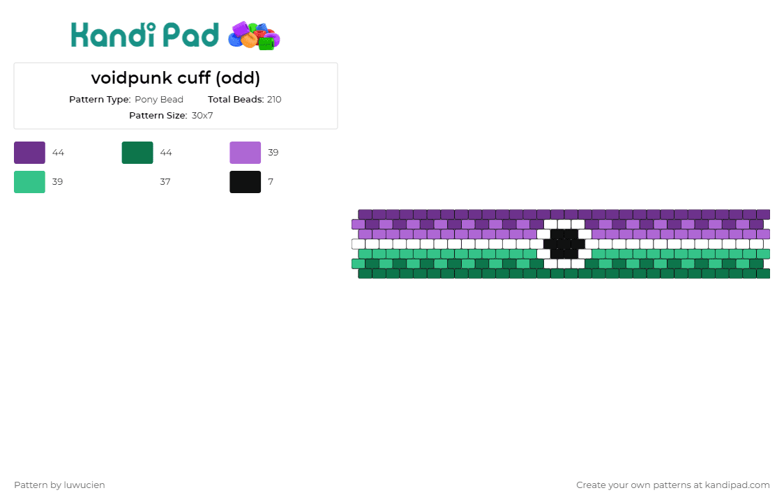 voidpunk cuff (odd) - Pony Bead Pattern by luwucien on Kandi Pad - voidpunk,cuff,edgy,minimalist,design,accessories,bold,individualistic,statement,purple,green