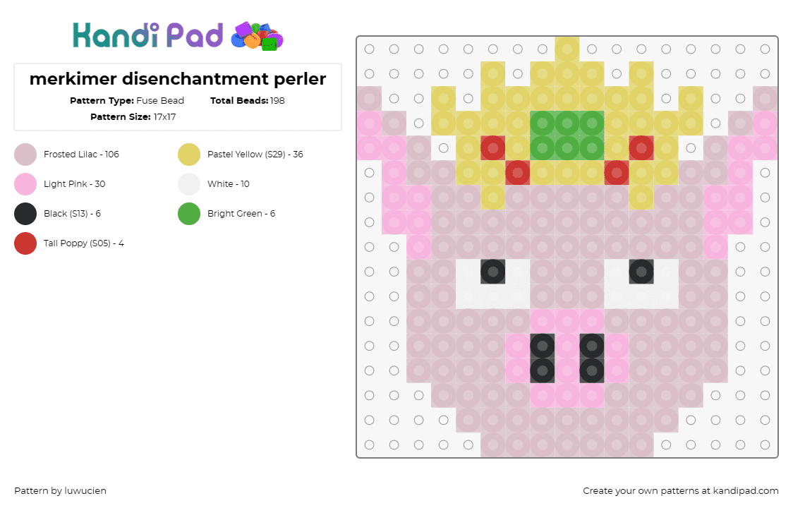 merkimer disenchantment perler - Fuse Bead Pattern by luwucien on Kandi Pad - merkimer,disenchantment,pig,king,crown,playful,regal,vibrant,pink,yellow,white