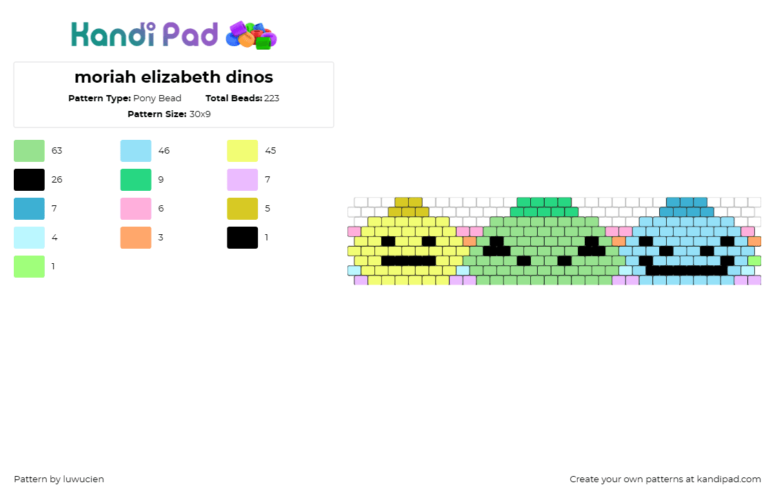 moriah elizabeth dinos - Pony Bead Pattern by luwucien on Kandi Pad - moriah elizabeth,dinosaurs,cuff,cute,colorful,pastel,youtube,adorable