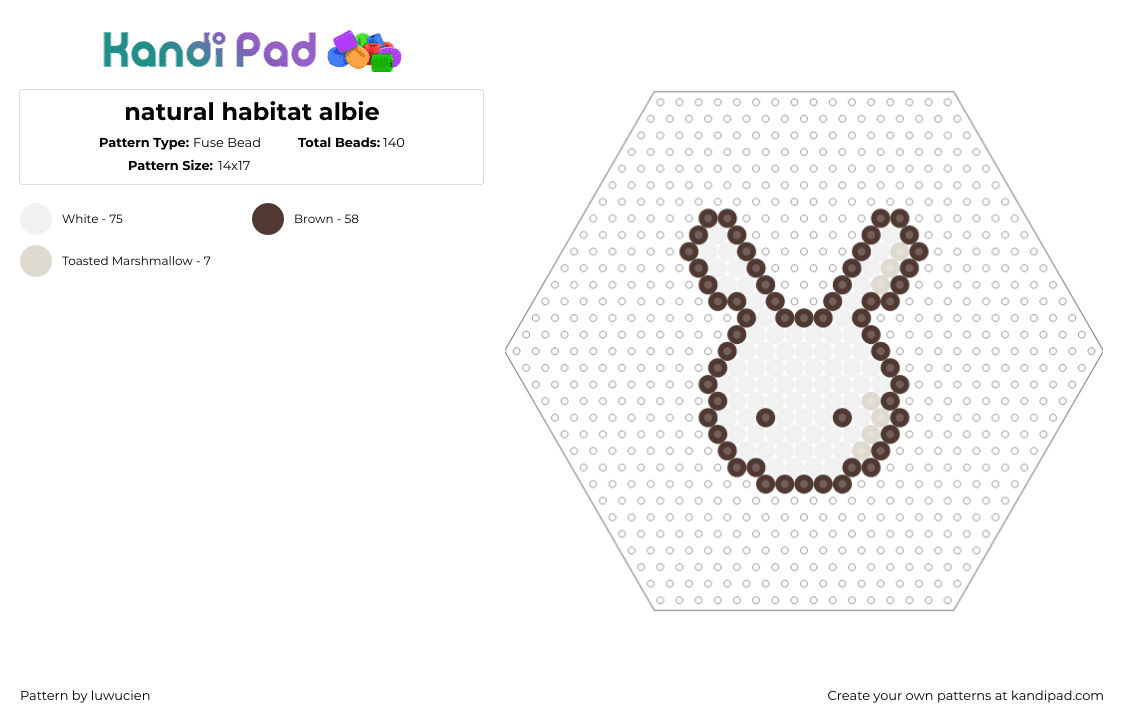 natural habitat albie - Fuse Bead Pattern by luwucien on Kandi Pad - albie,natural habitat,bunny,animal,head,character,animation,white