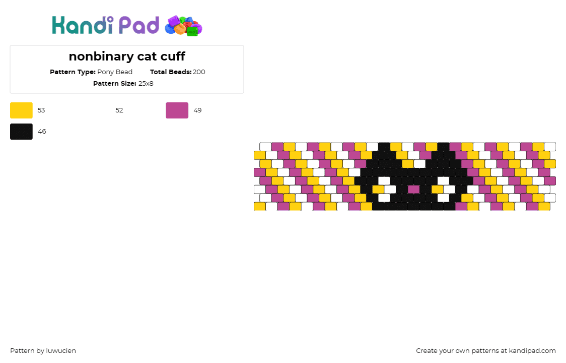 nonbinary cat cuff - Pony Bead Pattern by luwucien on Kandi Pad - cat,nonbinary,pride,cuff,show,adorable,face,expressing,identity,feline charm,yel