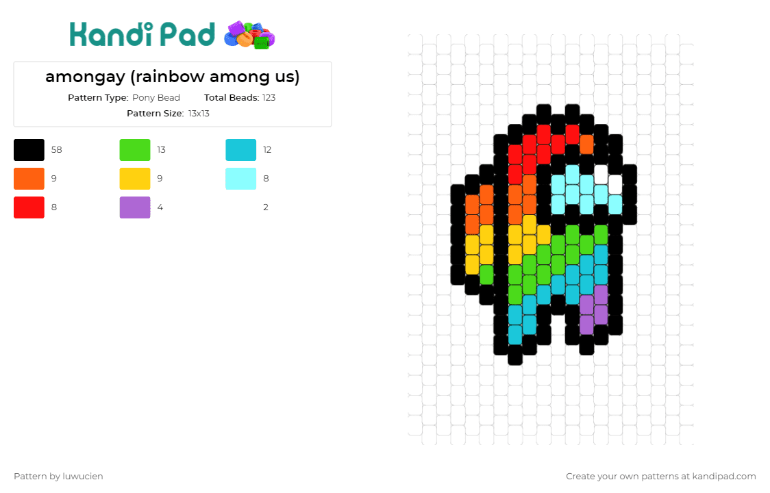 amongay (rainbow among us) - Pony Bead Pattern by luwucien on Kandi Pad - among us,rainbow,vibrant,iconic,character,colorful,inclusive,statement piece,gaming community,allies