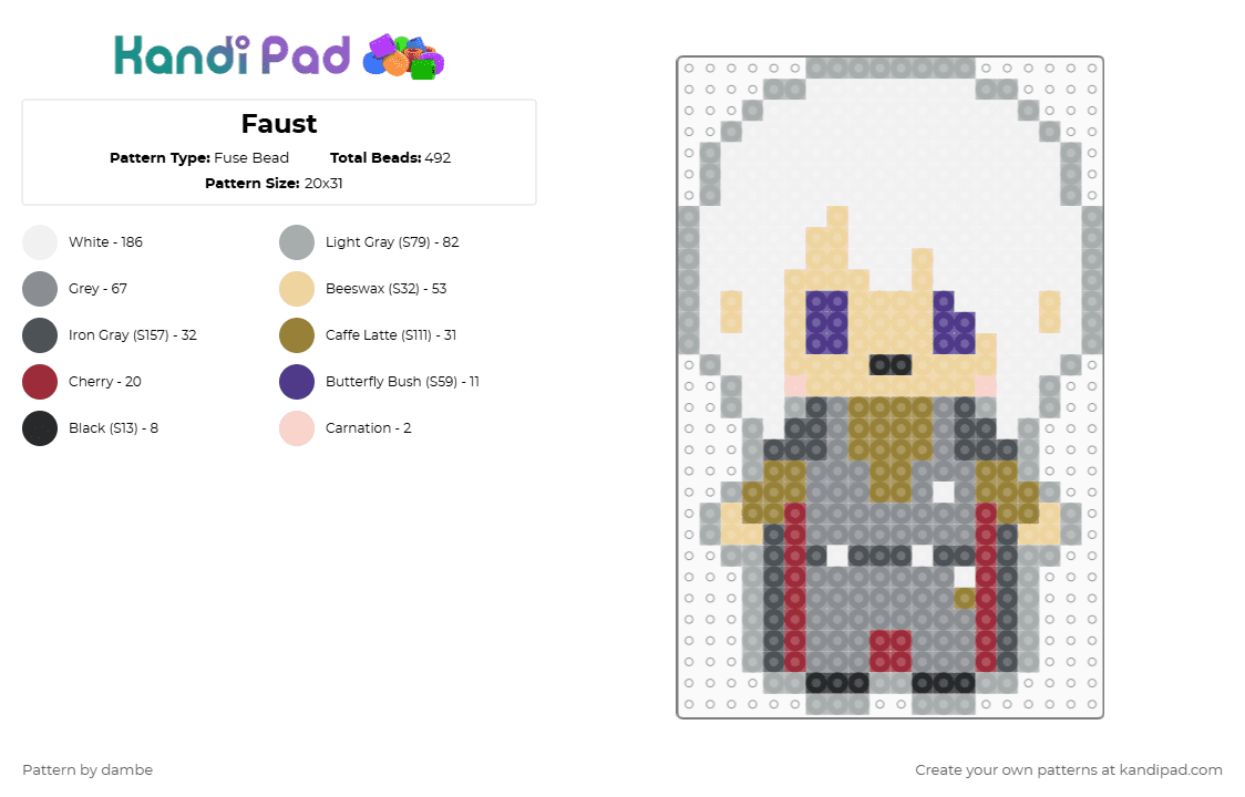 Faust - Fuse Bead Pattern by deleted_user_74613 on Kandi Pad - gray