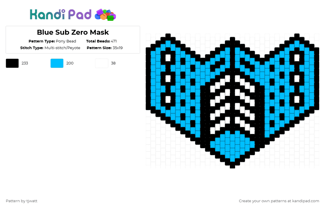 Blue Sub Zero Mask - Pony Bead Pattern by tjwatt on Kandi Pad - light blue