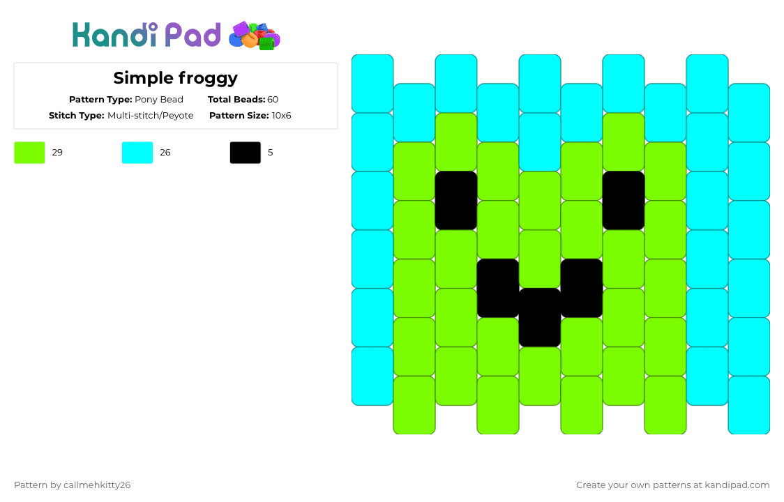 Simple froggy - Pony Bead Pattern by callmehkitty26 on Kandi Pad - green,light blue