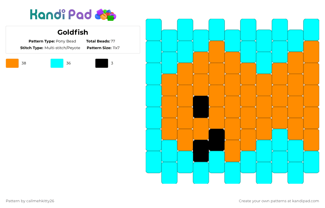 Goldfish - Pony Bead Pattern by callmehkitty26 on Kandi Pad - orange,light blue