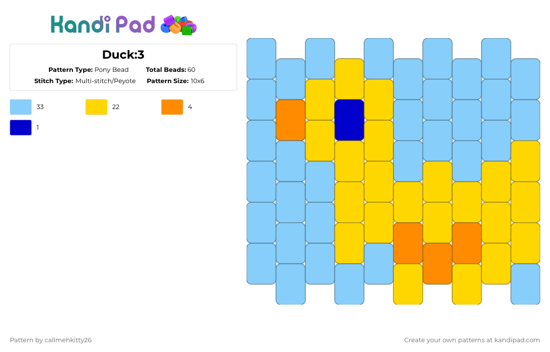 Duck:3 - Pony Bead Pattern by callmehkitty26 on Kandi Pad - light blue,yellow