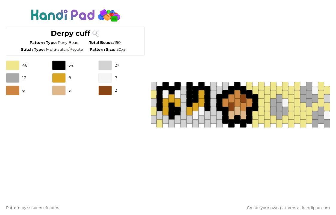 Derpy cuff 🫧 - Pony Bead Pattern by suspencefulders on Kandi Pad - beige,yellow,mlp,my little pony,derpy,muffins,grey,bubbles