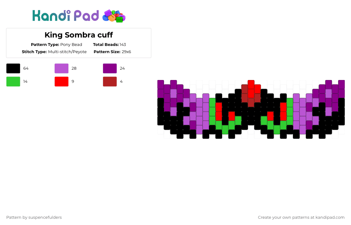 King Sombra cuff - Pony Bead Pattern by suspencefulders on Kandi Pad - pink,mlp,my little pony,king sombra,sombra,dark,black