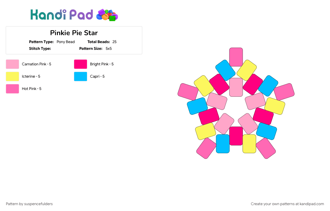 Pinkie Pie Star - Pony Bead Pattern by suspencefulders on Kandi Pad - mlp, my little pony, pink, pinkie pie