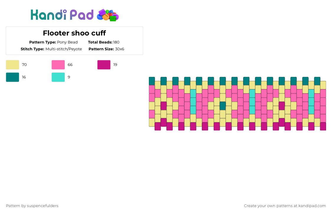 Flooter shoo cuff - Pony Bead Pattern by suspencefulders on Kandi Pad - yellow,pink,mlp,my little pony,fluttershy,butterfly