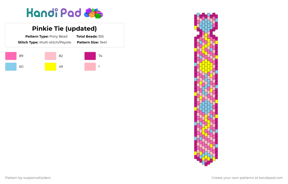 Pinkie Tie (updated) - Pony Bead Pattern by suspencefulders on Kandi Pad - pinkie pie,necktie,clothing,my little pony,mlp,tie,pink,stripes