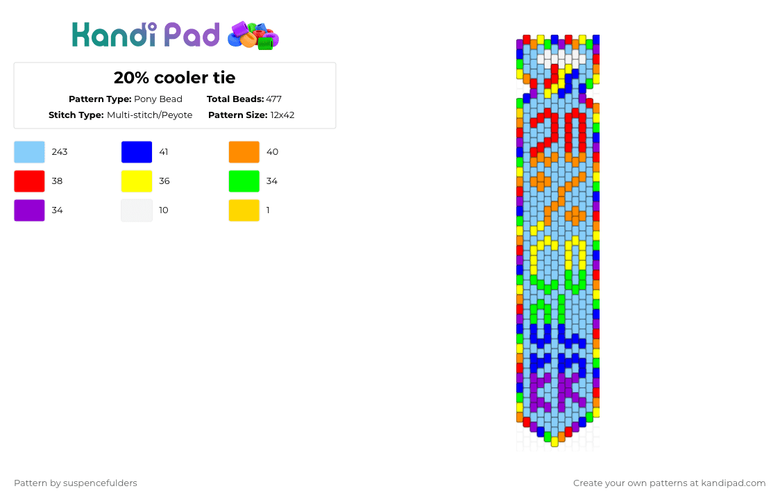 20% cooler tie - Pony Bead Pattern by suspencefulders on Kandi Pad - light blue,purple,mlp,my little pony,rainbow dash,blue,rainbow