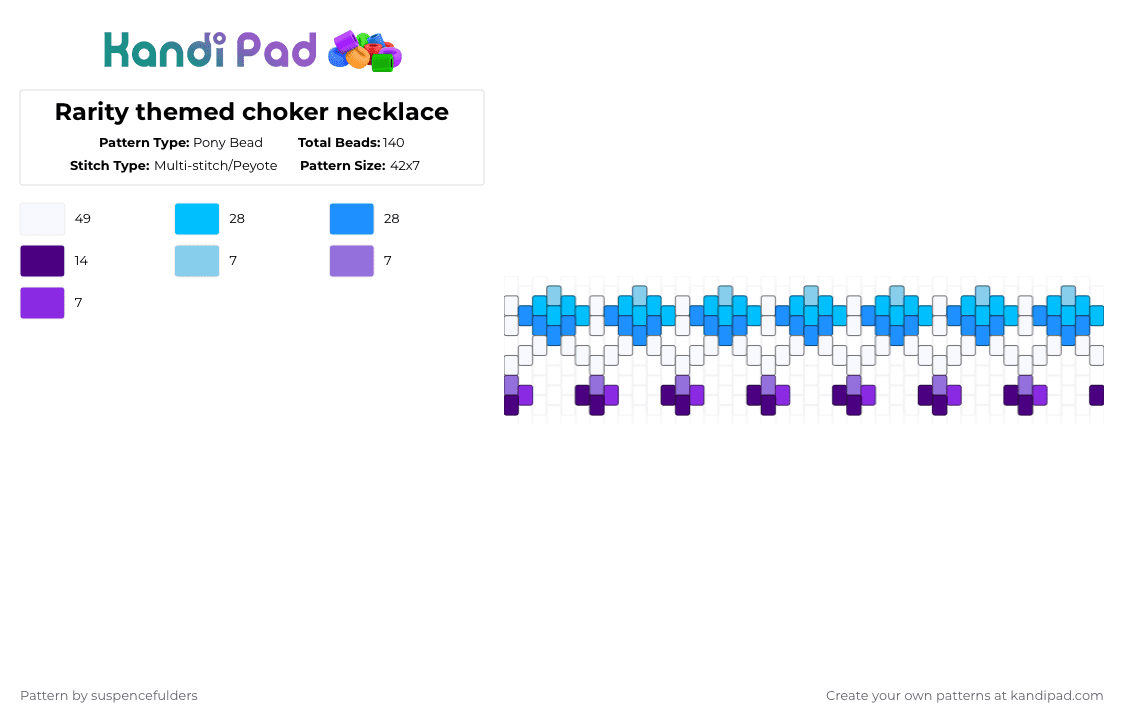 Rarity themed choker necklace - Pony Bead Pattern by suspencefulders on Kandi Pad - light blue,purple,cotdgala,diamond,rarity,mlp,my little pony