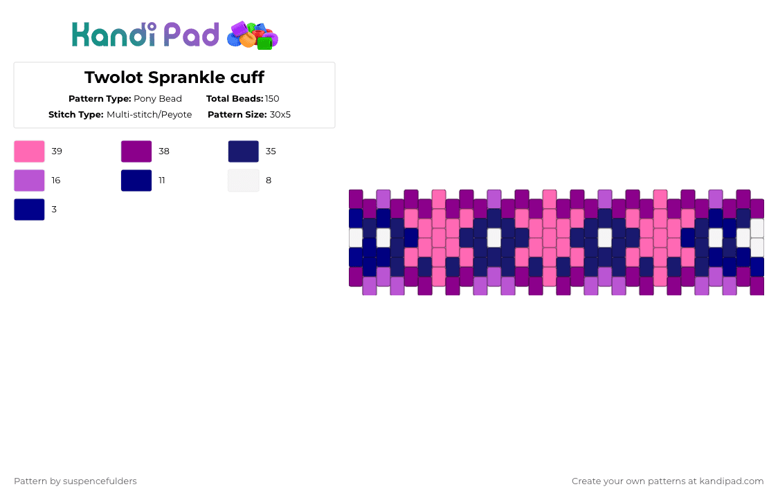 Twolot Sprankle cuff - Pony Bead Pattern by suspencefulders on Kandi Pad - pink,purple,mlp,my little pony,twilight sparkle,star,princess twilight sparkle