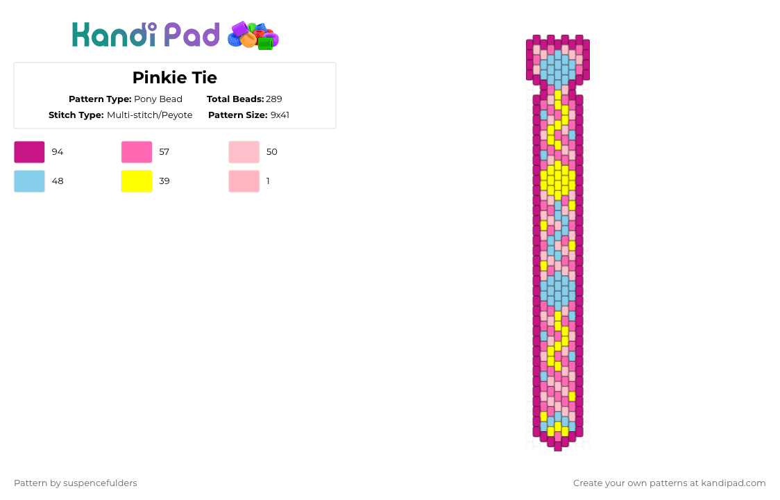 Pinkie Tie - Pony Bead Pattern by suspencefulders on Kandi Pad - necktie,clothing,pink,mlp,my little pony,pinkie pie,stripes