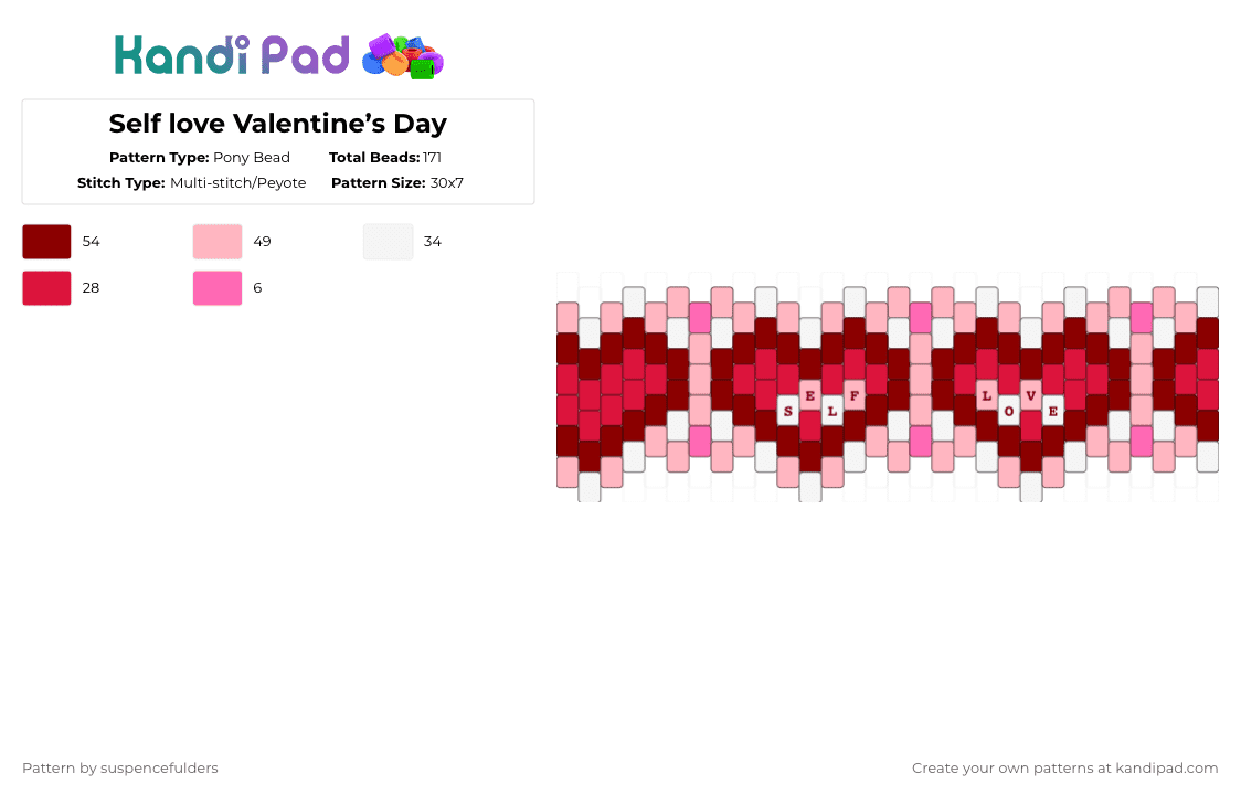 Self love Valentine’s Day - Pony Bead Pattern by suspencefulders on Kandi Pad - red,pink,valentine day,heart,holiday,valentine,self love