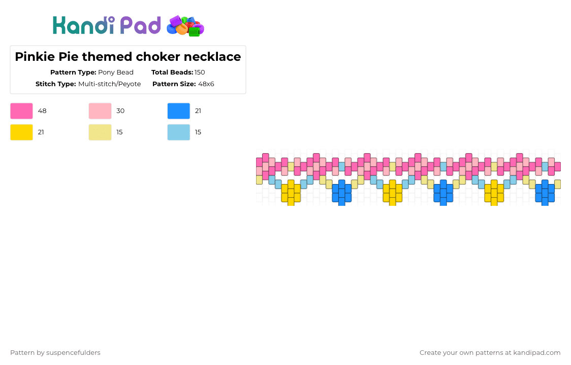 Pinkie Pie themed choker necklace - Pony Bead Pattern by suspencefulders on Kandi Pad - pink,mlp,my little pony,pinkie pie,choker,choker necklace