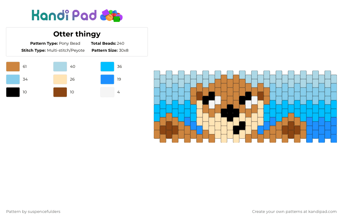Otter thingy - Pony Bead Pattern by suspencefulders on Kandi Pad - otter,cute,cuff,hug,cartoon,creature,animal,orange,light blue,cotdotters,blue