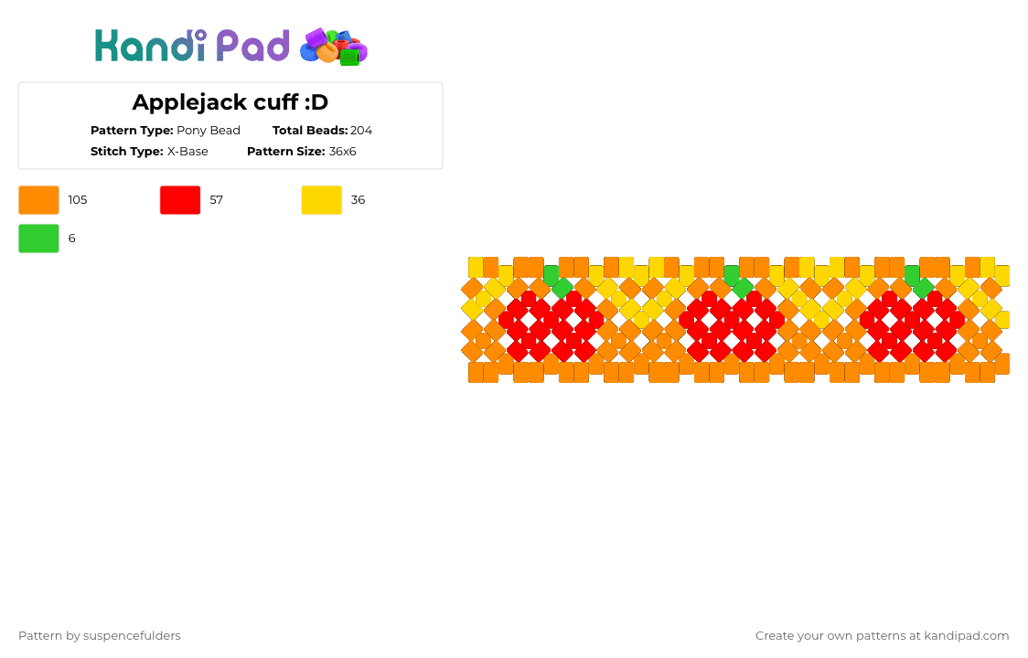 Applejack cuff :D - Pony Bead Pattern by suspencefulders on Kandi Pad - orange,red,mlp,my little pony,applejack,apples