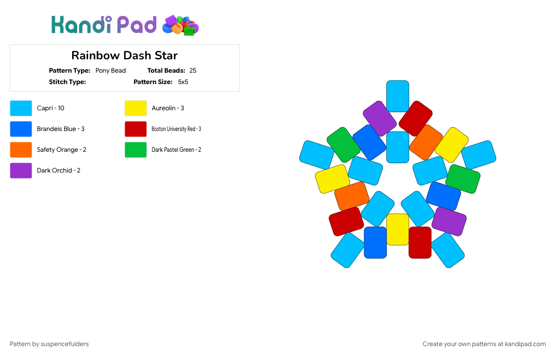 Rainbow Dash Star - Pony Bead Pattern by suspencefulders on Kandi Pad - colorful, light blue, mlp, my little pony, rainbow, rainbow dash, star