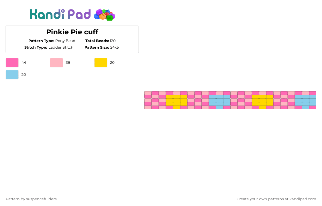 Pinkie Pie cuff - Pony Bead Pattern by suspencefulders on Kandi Pad - pink,pinkie pie,mlp,my little pony