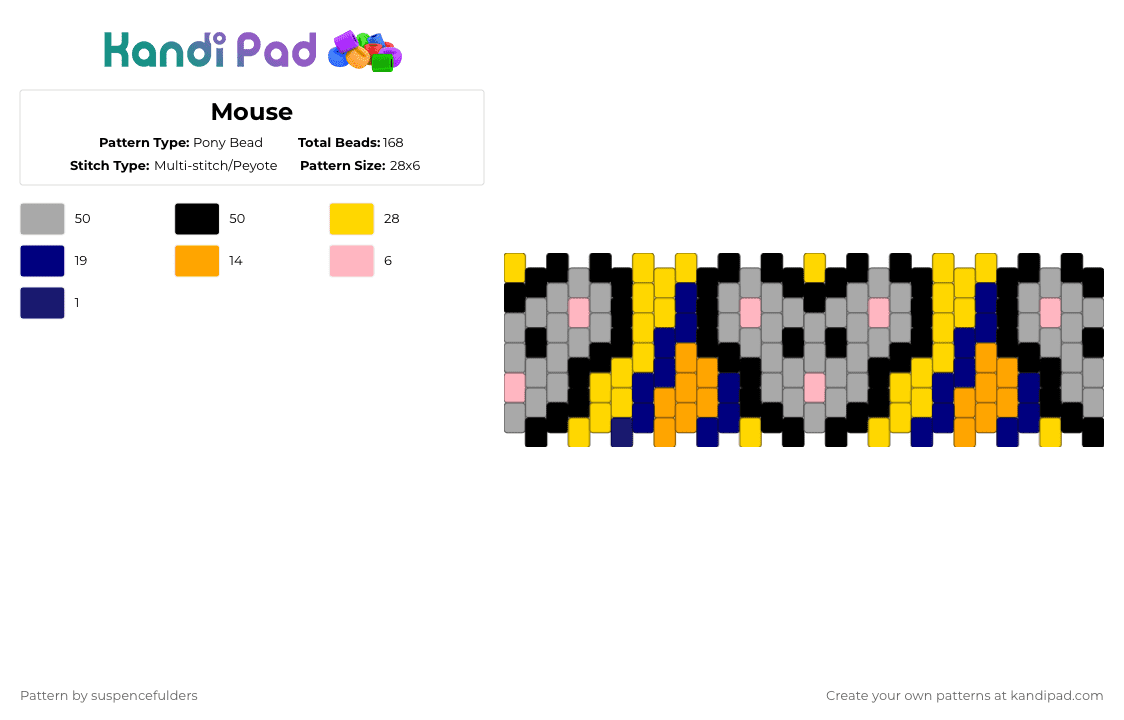 Mouse - Pony Bead Pattern by suspencefulders on Kandi Pad - beige,yellow,mouse,mice