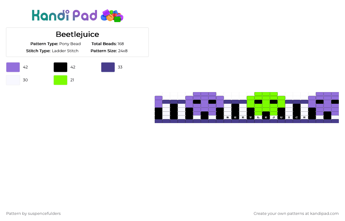 Beetlejuice - Pony Bead Pattern by suspencefulders on Kandi Pad - purple,beetlejuice,stripes,halloween,skull