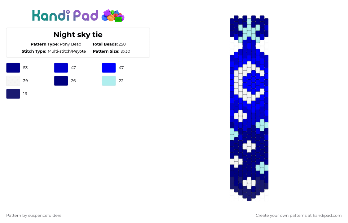 Night sky tie - Pony Bead Pattern by suspencefulders on Kandi Pad - purple,night,sky,moon,star,blue,tie
