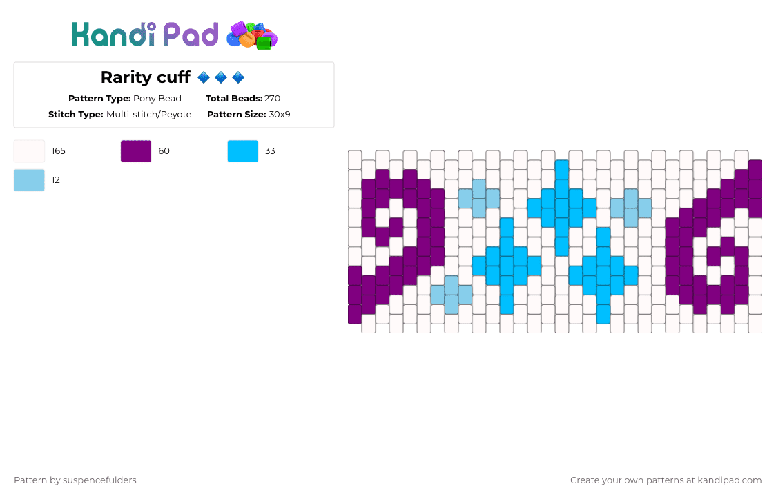 Rarity cuff 🔹🔹🔹 - Pony Bead Pattern by suspencefulders on Kandi Pad - white,pink,light blue,mlp,my little pony,rarity