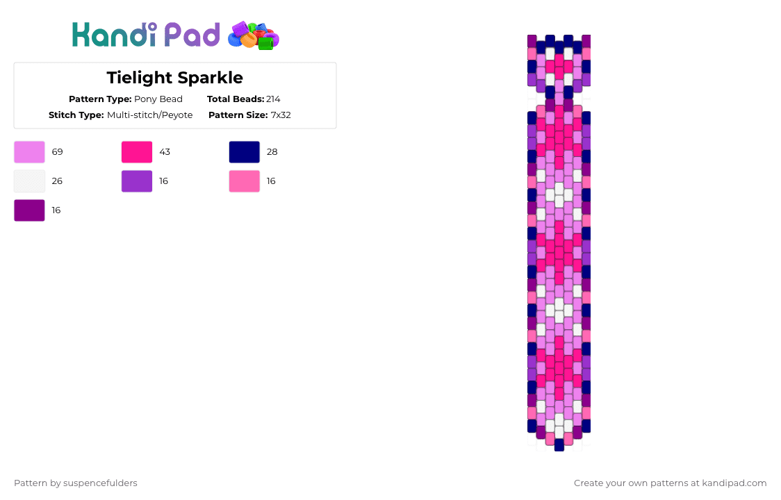 Tielight Sparkle - Pony Bead Pattern by suspencefulders on Kandi Pad - pink,mlp,my little pony,twilight sparkle,purple,star