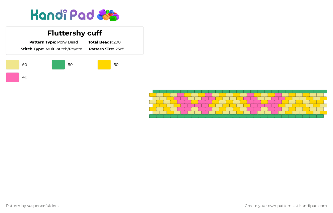 Fluttershy cuff - Pony Bead Pattern by suspencefulders on Kandi Pad - yellow,mlp,my little pony,fluttershy
