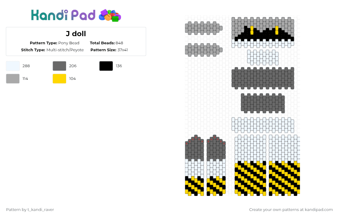 J doll - Pony Bead Pattern by t_kandi_raver on Kandi Pad - gray,j,murder drones,disassembly drone