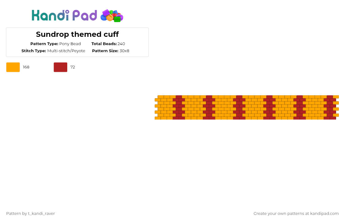 Sundrop themed cuff - Pony Bead Pattern by t_kandi_raver on Kandi Pad - orange,red