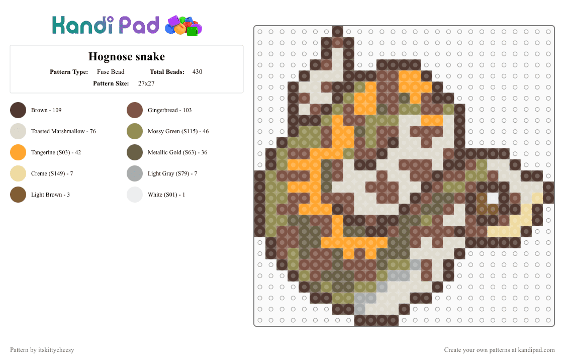 Hognose snake - Fuse Bead Pattern by itskittycheesy on Kandi Pad - brown,tan,beige,cotdanimalshelter