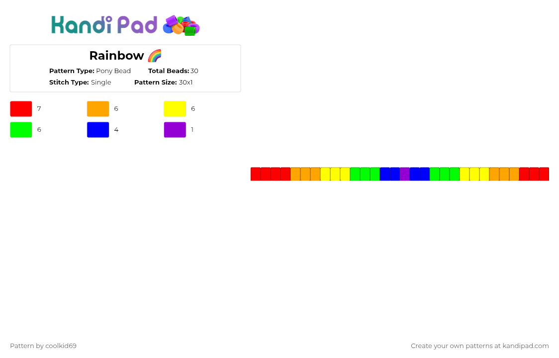 Rainbow 🌈 - Pony Bead Pattern by coolkid69 on Kandi Pad - red,orange,yellow,green