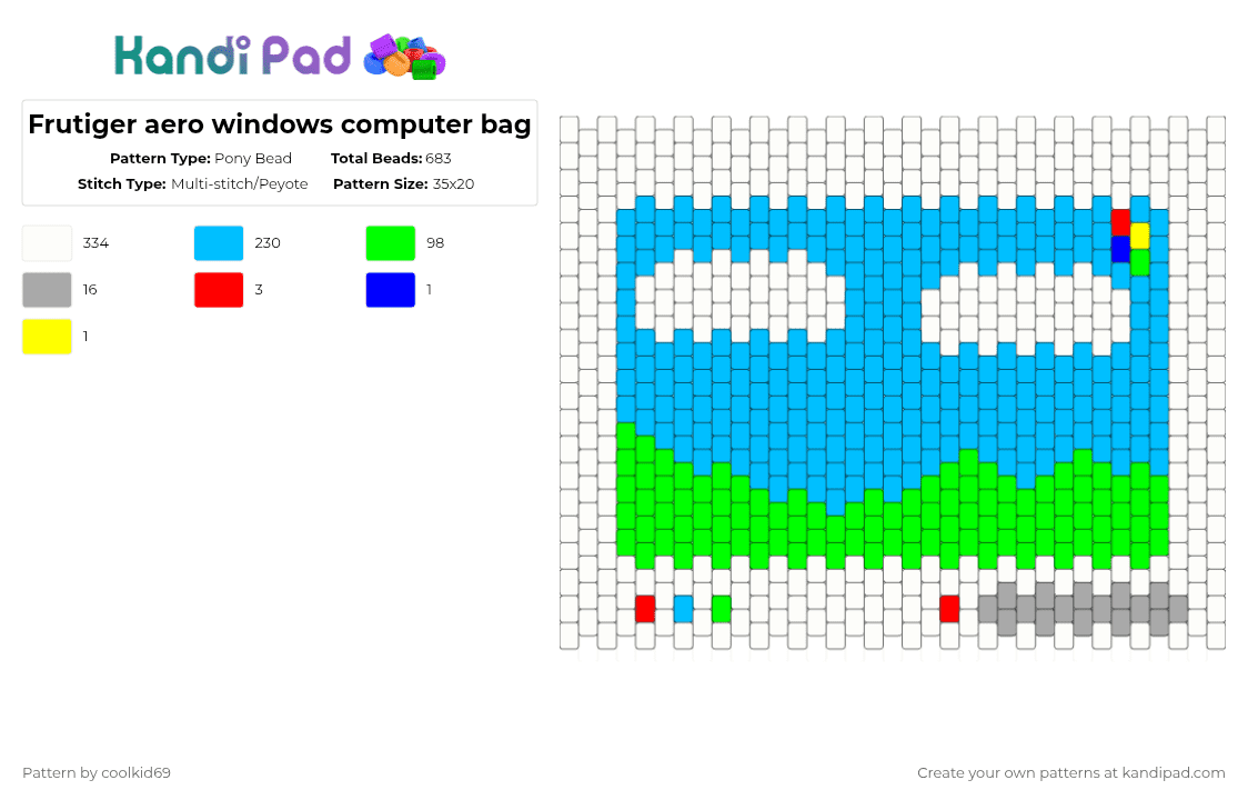 Frutiger aero windows computer bag - Pony Bead Pattern by coolkid69 on Kandi Pad - white,light blue,green