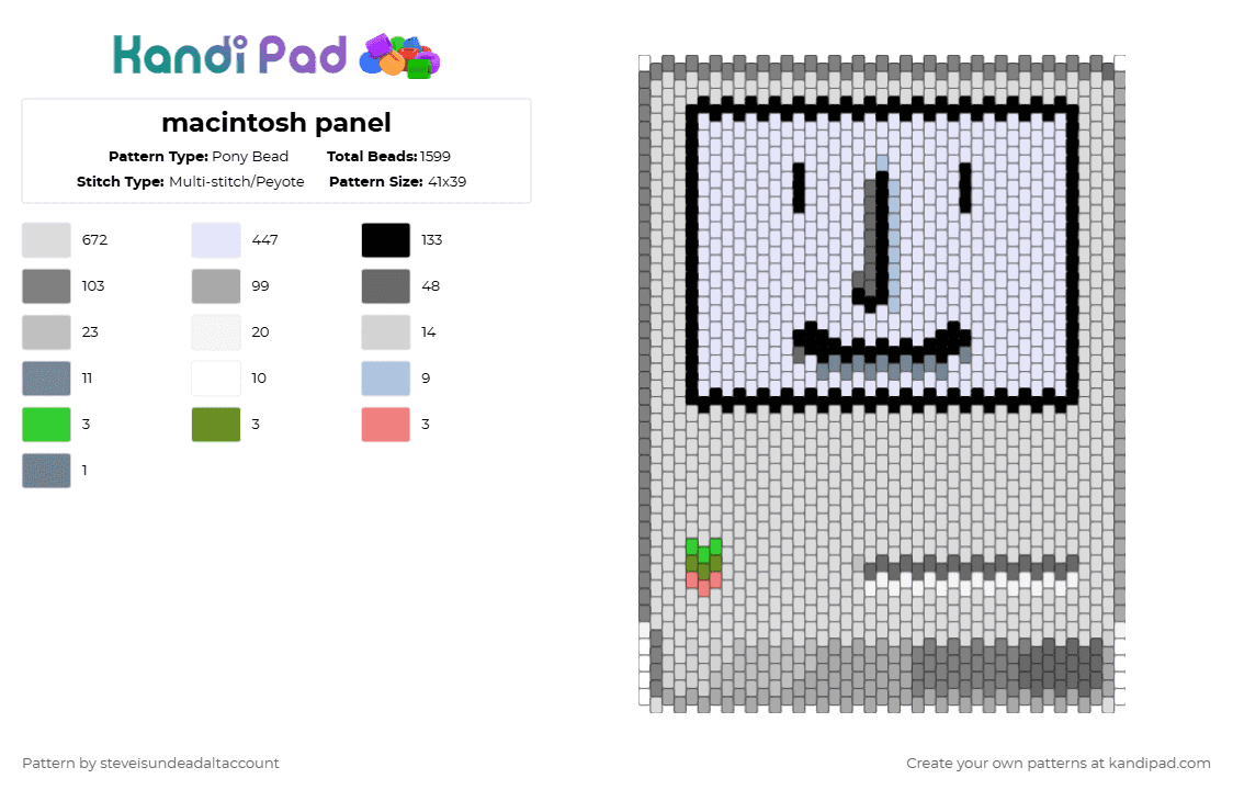 macintosh panel - Pony Bead Pattern by steveisundeadaltaccount on Kandi Pad - white,gray,beige