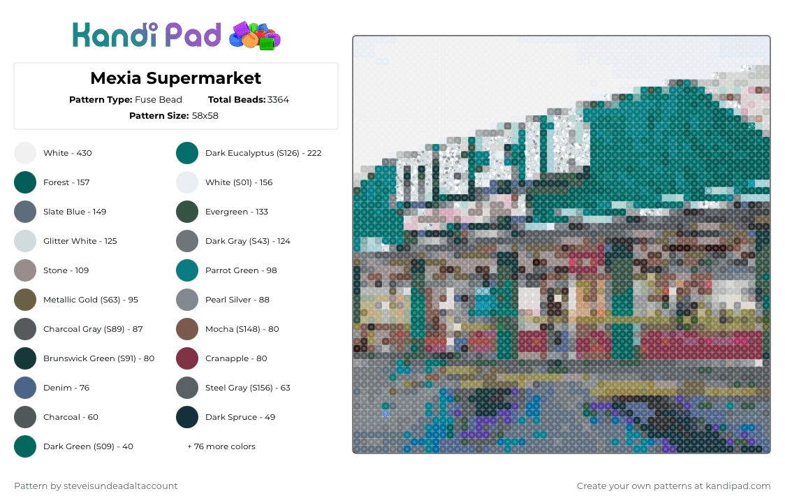 Mexia Supermarket - Fuse Bead Pattern by steveisundeadaltaccount on Kandi Pad - gray,teal,tan
