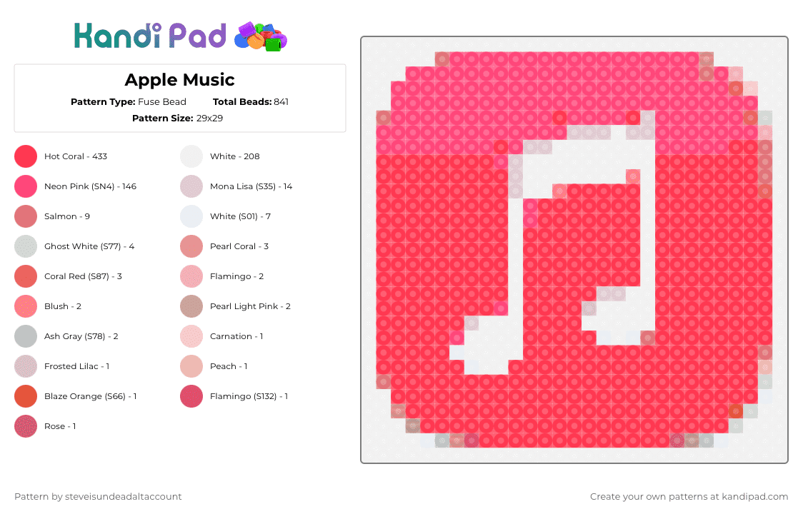 Apple Music - Fuse Bead Pattern by steveisundeadaltaccount on Kandi Pad - red