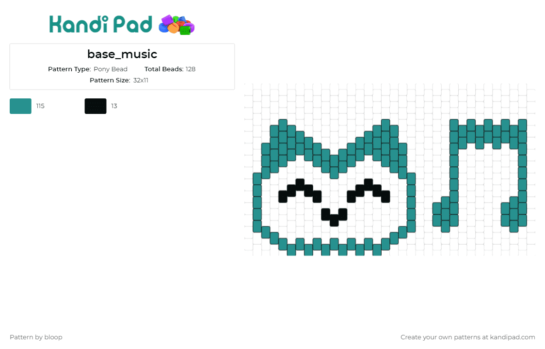 base_music - Pony Bead Pattern by bloop on Kandi Pad - music,joyful,playful,rhythm,face,notes,teal,creative,happiness,teal