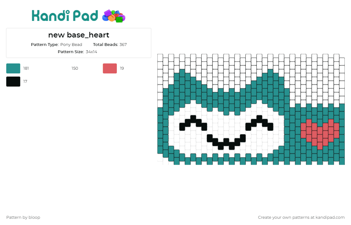 new base_heart - Pony Bead Pattern by bloop on Kandi Pad - music,heart,playful,character,charming,friendly,love,teal