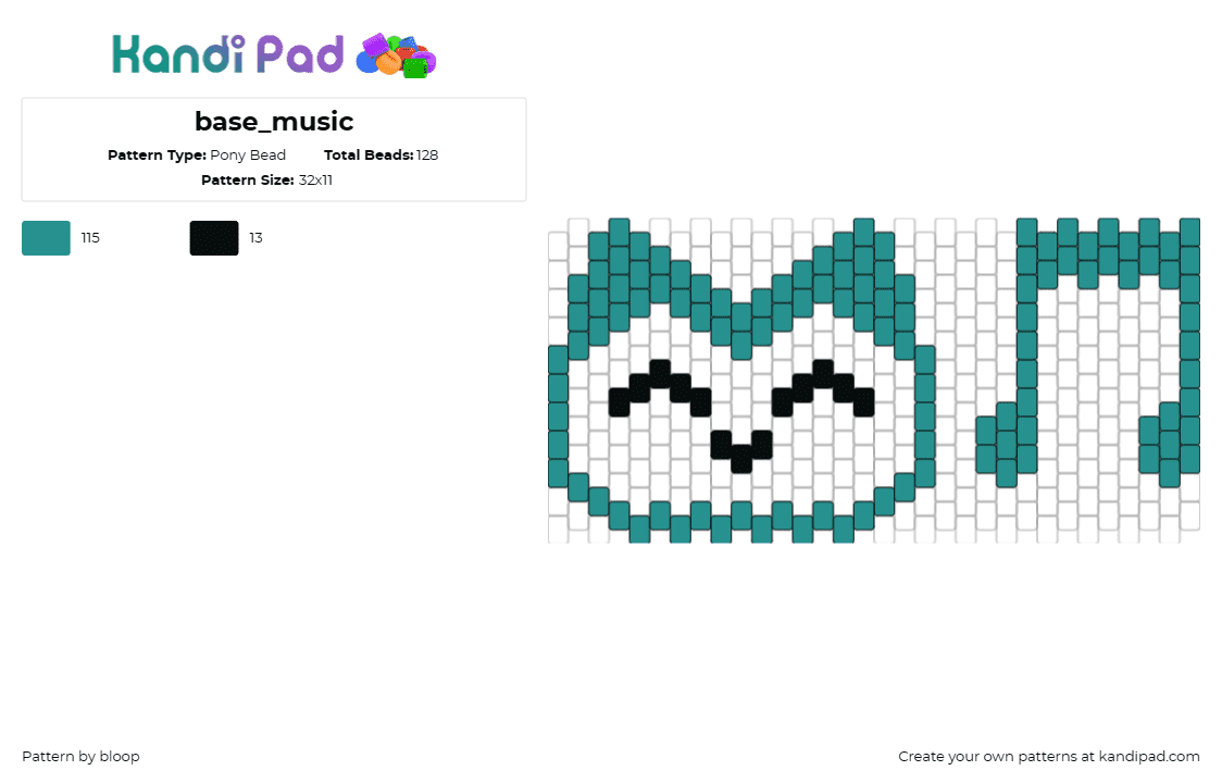 base_music - Pony Bead Pattern by bloop on Kandi Pad - music,joyful,playful,rhythm,face,notes,teal,happiness,teal