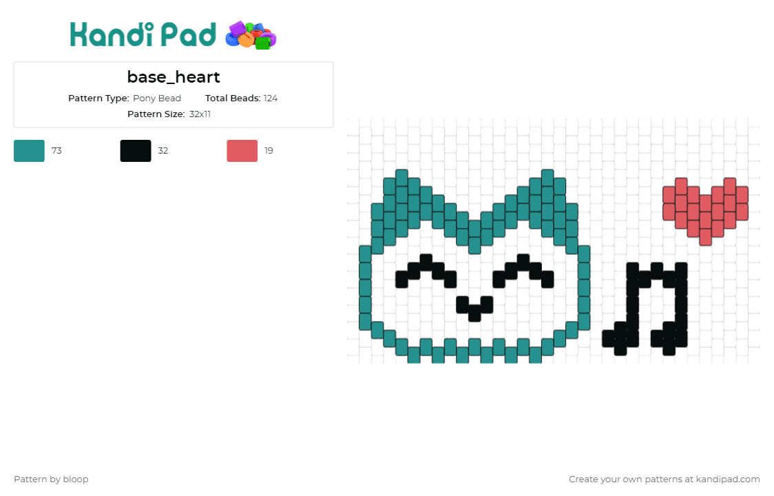 base_heart - Pony Bead Pattern by bloop on Kandi Pad - music,heart,joy,musical notes,love,cheerful,whimsy,teal