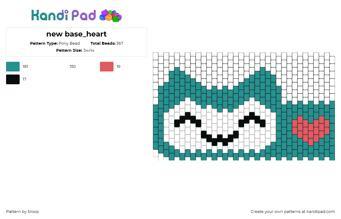 new base_heart - Pony Bead Pattern by bloop on Kandi Pad - music,heart,playful,character,friendly,love,teal