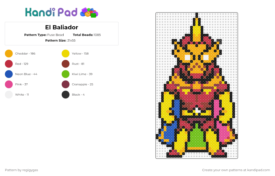 El Baliador - Fuse Bead Pattern by regigygas on Kandi Pad - orange,red,yellow