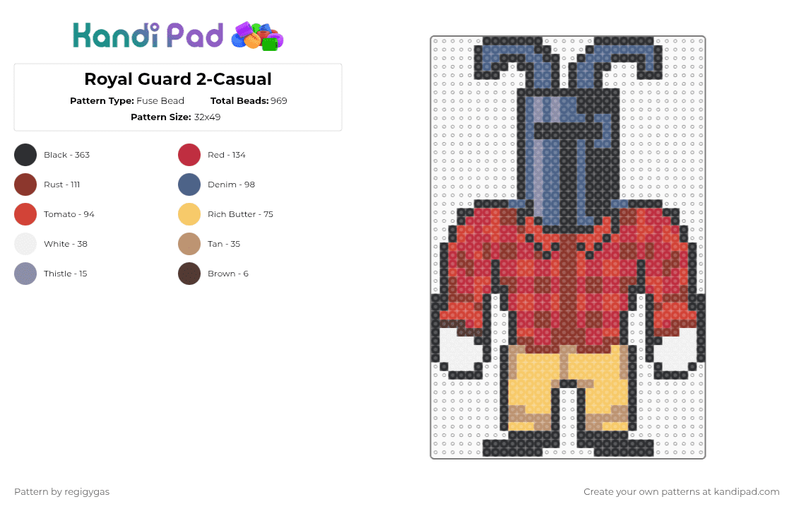 Royal Guard 2-Casual - Fuse Bead Pattern by regigygas on Kandi Pad - blue,red