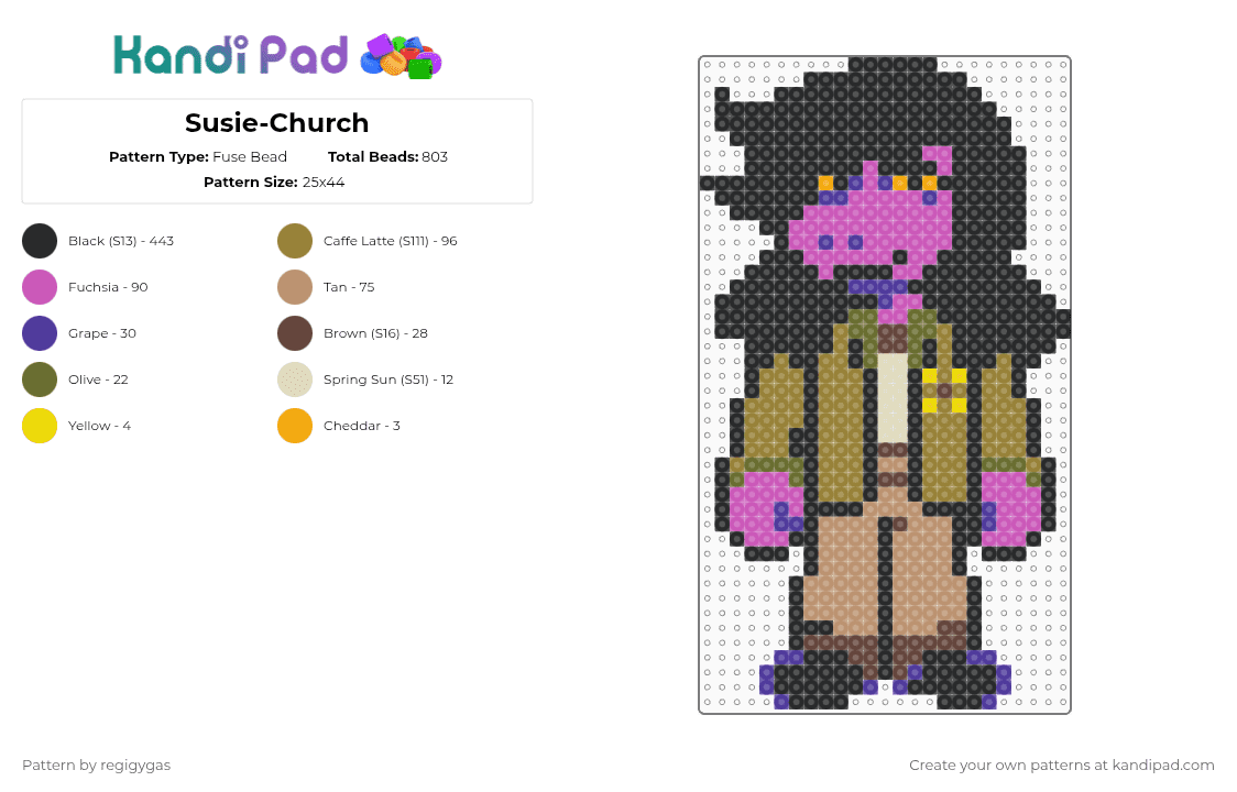 Susie-Church - Fuse Bead Pattern by regigygas on Kandi Pad - black,pink,gold,beige